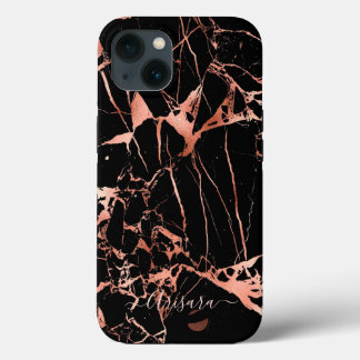 PixDezines Black Marble Faux Rose Gold Veins  Case