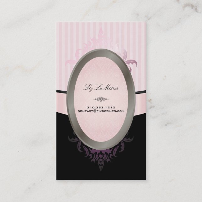 PixDezines Black, Pink, White, adjustable stripes Business Card (Front)