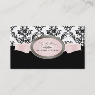 PixDezines Black, Pink, White Céleste Damask Business Card