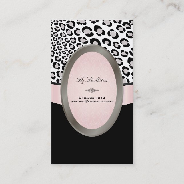 PixDezines Black, Pink, White Leopard spots Business Card (Front)