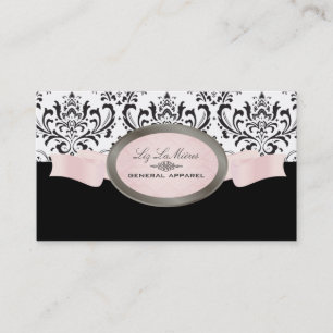PixDezines Black, Pink, White Rossi Damask Business Card