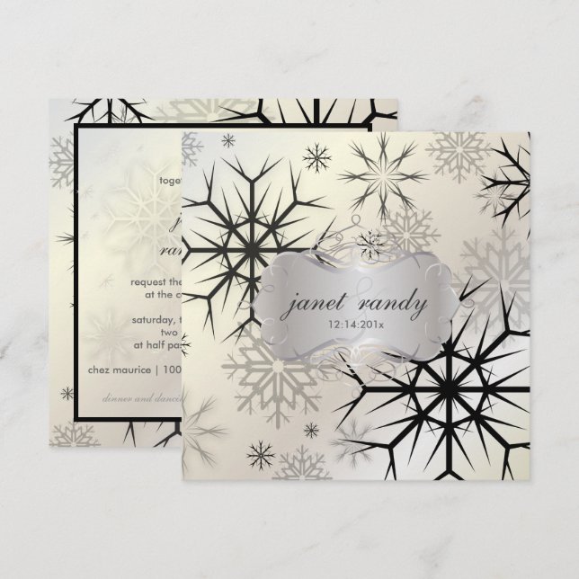 PixDezines BLACK SNOWFLAKES/WINTER WEDDING Invitation (Front/Back)
