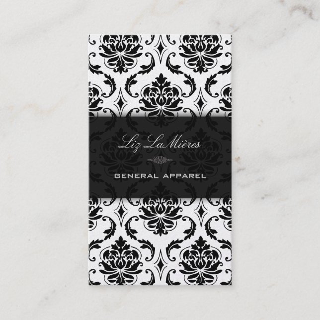 PixDezines Black Vendome Vintage Damask Business Card (Front)