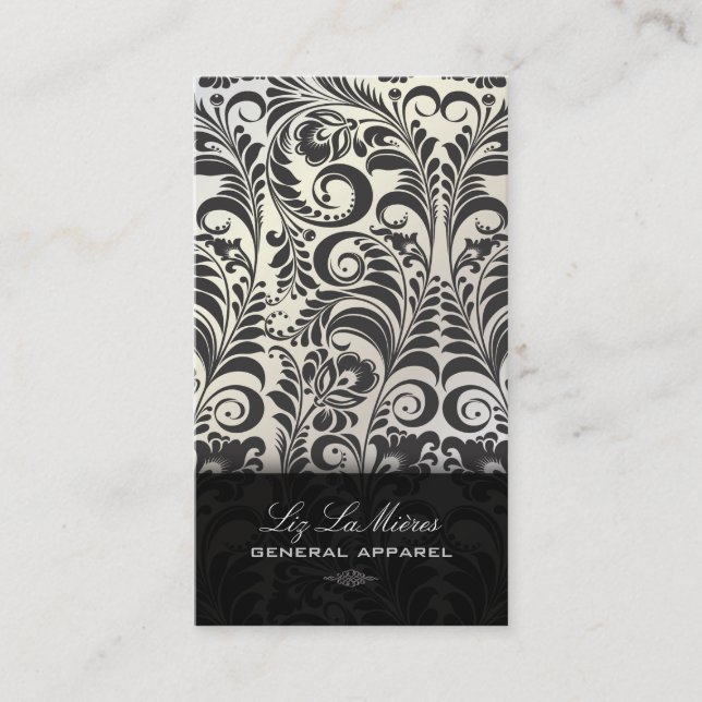 PixDezines Black+White Bellissimo Vintage Damask Business Card (Front)