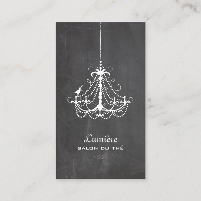 PixDezines  Black+White Chandelier Chalkboard Business Card (Front)