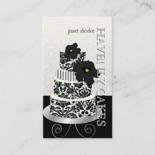 PixDezines Black+White damask cake/pâtisserie Business Card