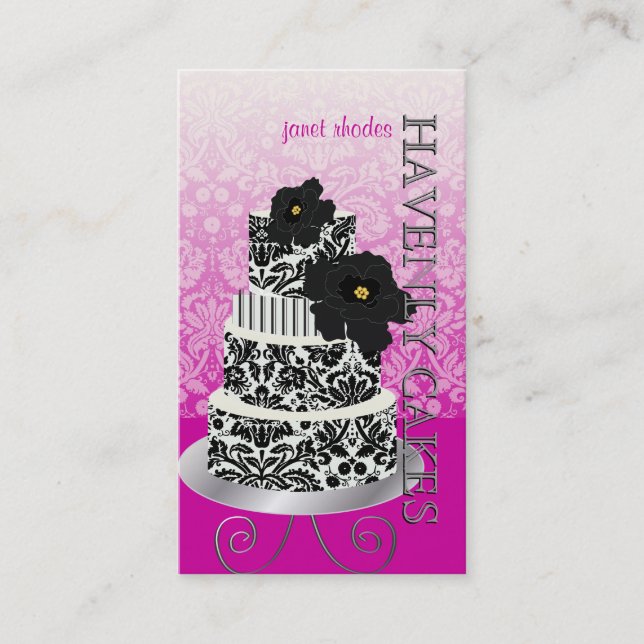 PixDezines Black+White damask cake/pâtisserie Business Card (Front)