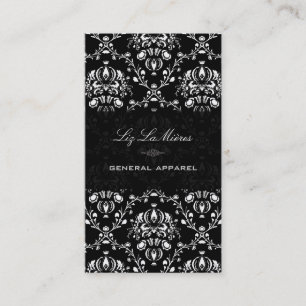 PixDezines Black+White Dolcè Vintage Damask Business Card