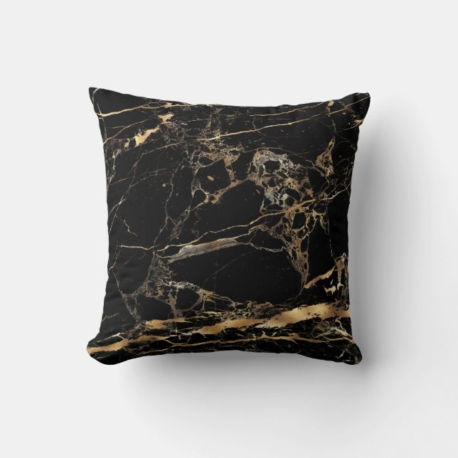 PixDezines Black+White Marble+Faux Gold Veins Cushion (Front)