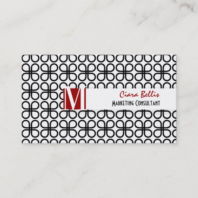 PixDezines Black+White Retro Clovers Business Card (Front)