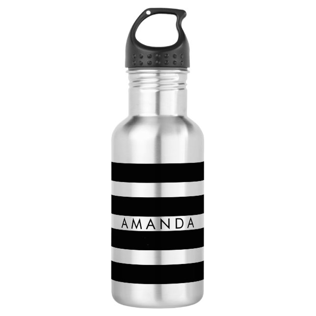 PixDezines black/white stripes/adjustable 532 Ml Water Bottle (Front)