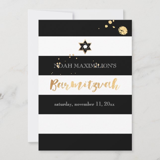 PixDezines black/white/stripes bar mitzvah Invitation (Front)
