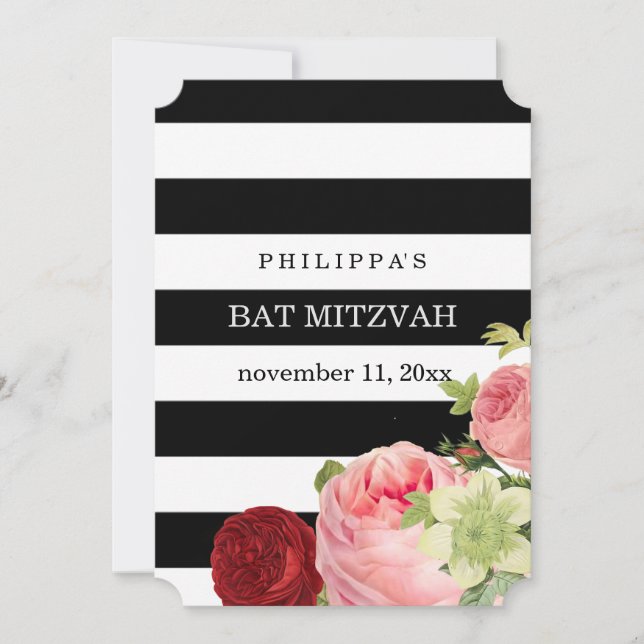 PixDezines black white stripes mitzvah Invitation (Front)