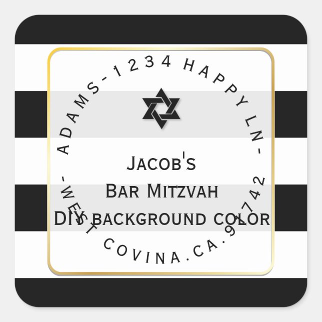PixDezines black+white stripes mitzvah return add Square Sticker (Front)