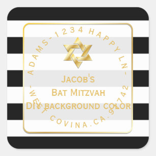 PixDezines black+white stripes mitzvah return add Square Sticker