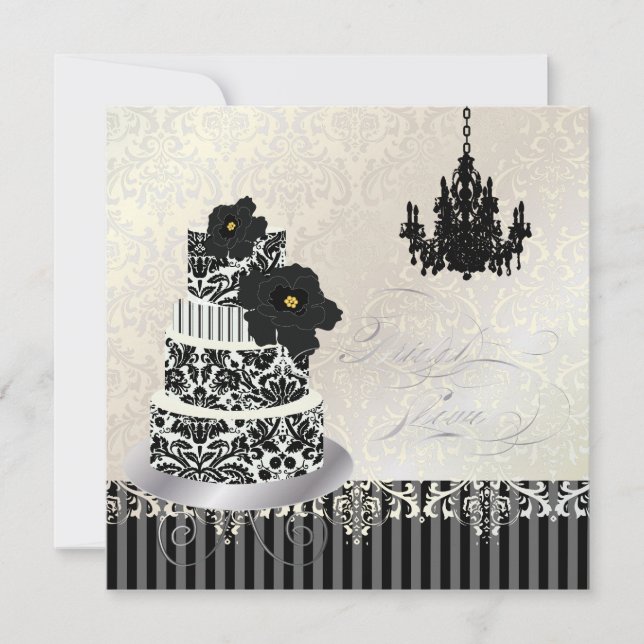 PixDezines Black+White Wedding Cake Bridal Shower Invitation (Front)
