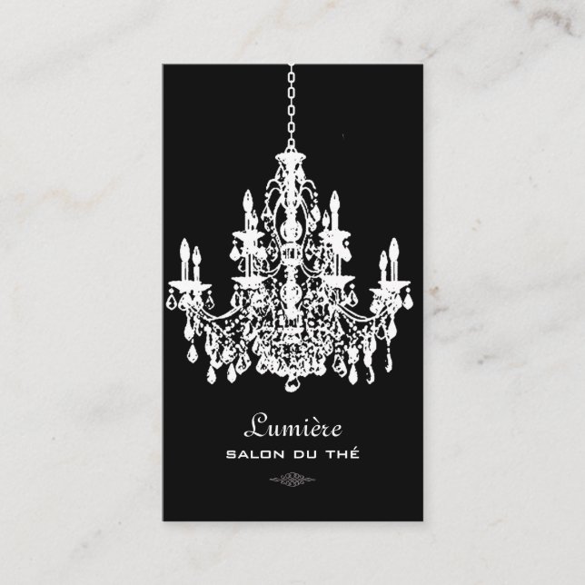 PixDezines BLACK+WHTE CHANDELIERS/DIY background Business Card (Front)