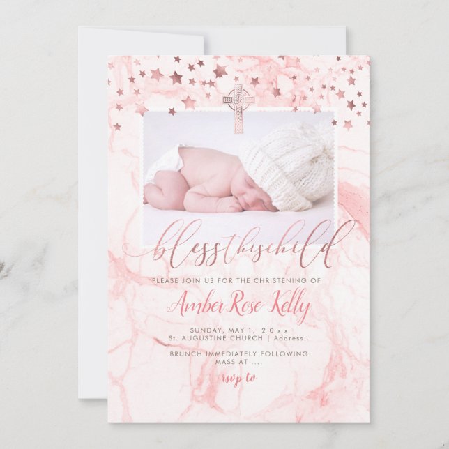 PixDezines BLESS THIS CHILD, FAUX ROSE GOLD Save The Date (Front)
