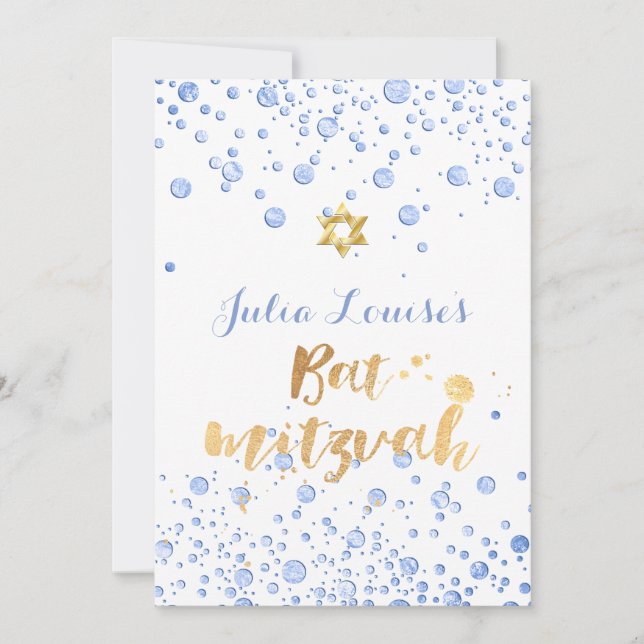 PixDezines Blue Confetti Bat Mitzvah Invitation (Front)