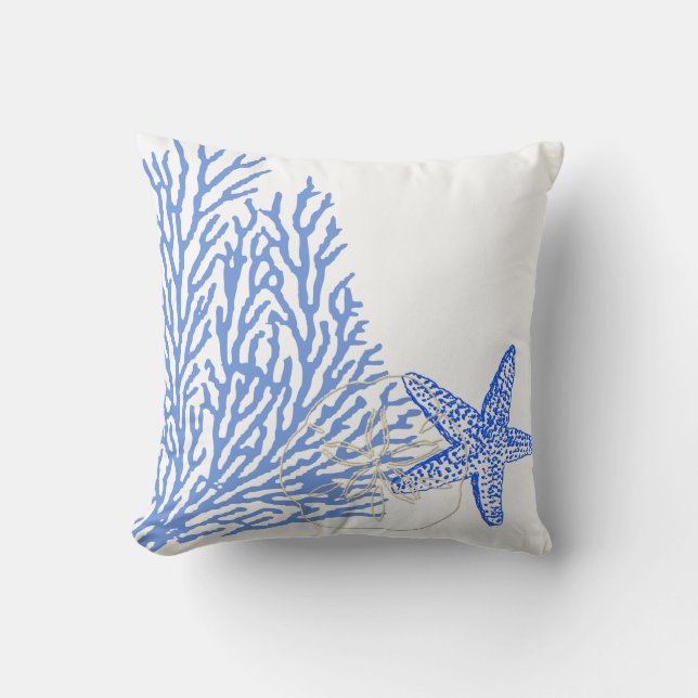 PixDezines blue coral+starfish/diy background Cushion (Front)