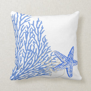 PixDezines blue coral+starfish/diy background Cushion