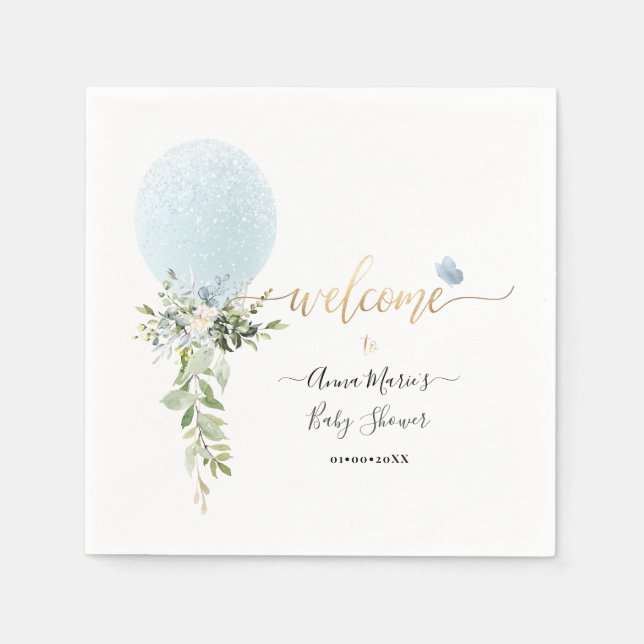 PixDezines Blue Glitter Balloon Any Event Welcome Napkin (Front)