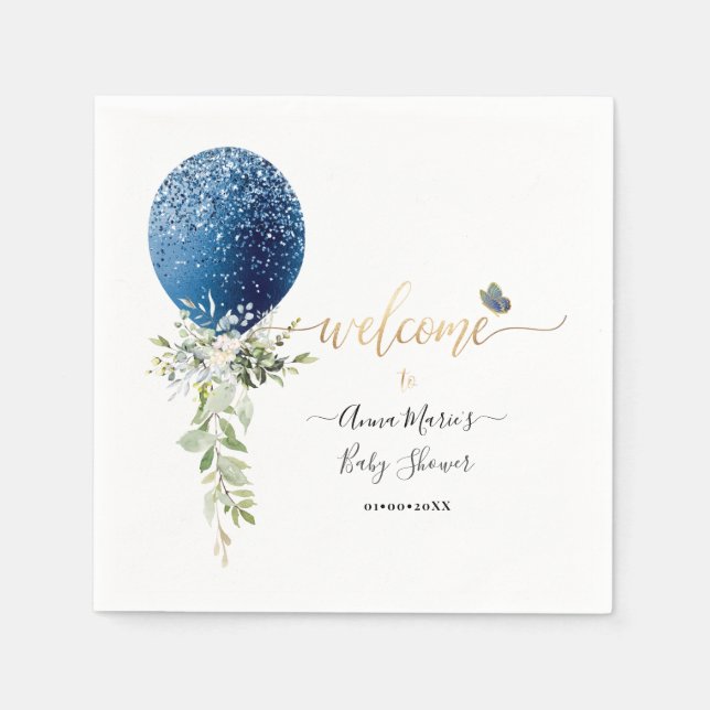 PixDezines Blue Glitter Balloon Any Event Welcome Napkin (Front)