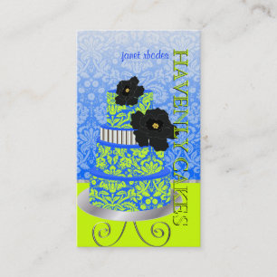 PixDezines Blue+Green damask cake/pâtisserie Business Card
