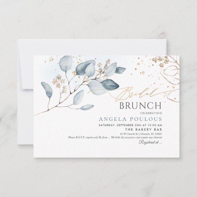 PixDezines Blue Gum Eucalyptus Bridal Brunch Invitation (Front)