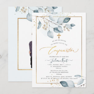 PixDezines Blue Gum Eucalyptus Confirmation Invitation