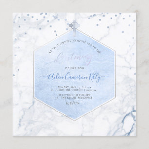PixDezines Blue Honeycomb Marble Christening Invitation