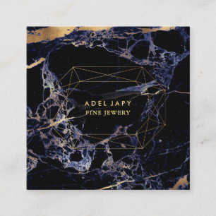 PixDezines Blue Marble+Faux Gold Gemstone Facet Square Business Card