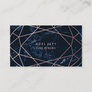 PixDezines Blue Marble+Faux Rose Gold Oval Cut Business Card