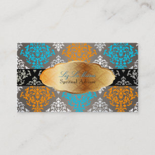 PixDezines blue+orange Josephine Damask/DIY colour Business Card