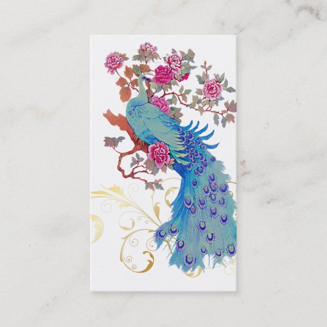 PixDezines Blue Peacock/Peony/diy background colou Business Card (Front)