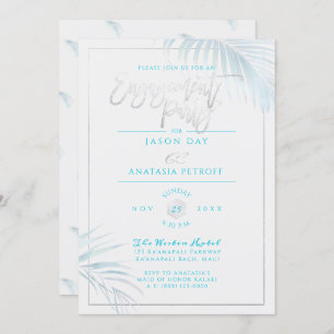 PixDezines Blue+Silver Palms, Engagement Party Invitation