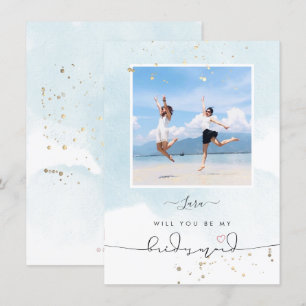 PixDezines Blue Watercolor Will You Be Bridesmaid Invitation