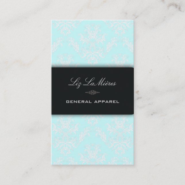 PixDezines Blue+White Céleste Vintage Damask Business Card (Front)