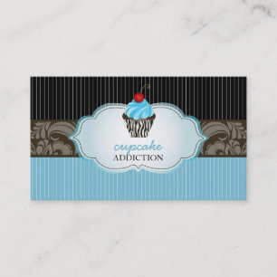 PixDezines bluebery swirls cupcake+pinstripes Business Card