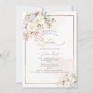 PixDezines Blush Alabaster Roses Baptism Invitation