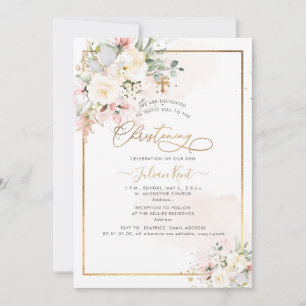 PixDezines Blush Alabaster Roses Christening Invitation