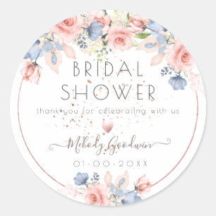 PixDezines Blush Blue Roses Watercolor Flowers Classic Round Sticker