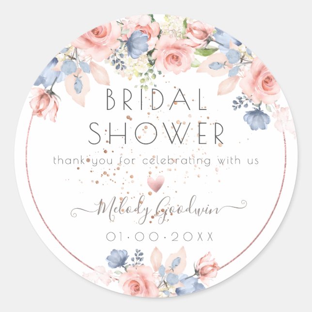 PixDezines Blush Blue Roses Watercolor  Flowers Classic Round Sticker (Front)