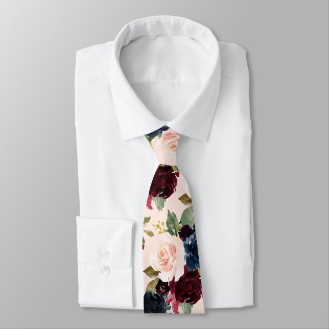 PixDezines Blush Burgundy Navy Flwrs DIY Backgrnd Tie (Tied)