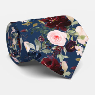 PixDezines Blush Burgundy Navy H2 Botanical Tie