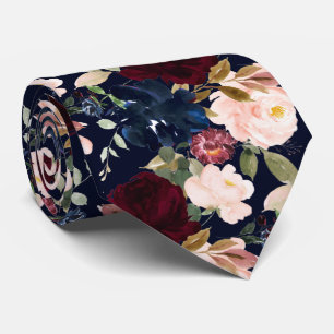 PixDezines Blush Burgundy Navy H2 Flowers Tie
