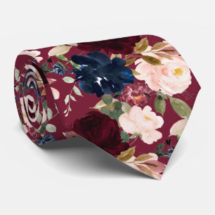 PixDezines Blush Burgundy Navy Watercolor Flowers Tie