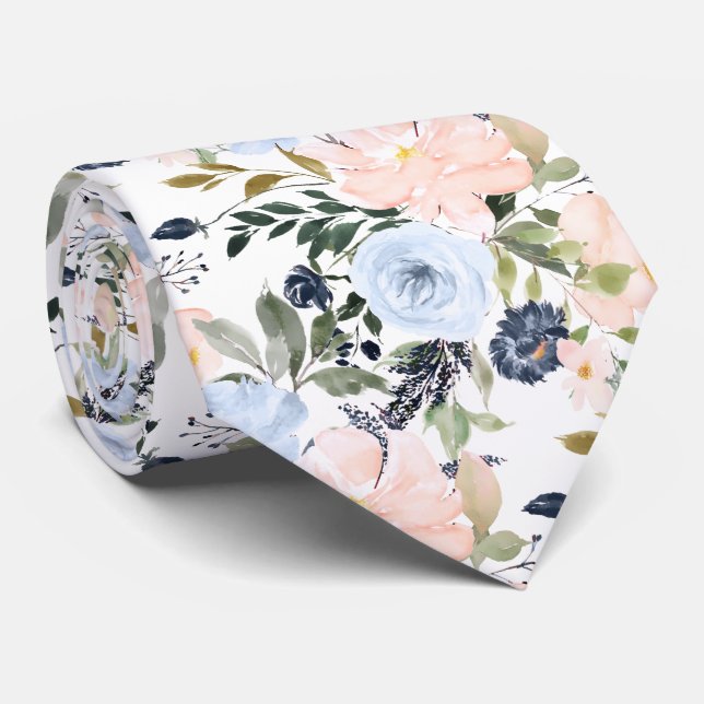PixDezines Blush Dusty Blue H2 Botanical Tie (Rolled)