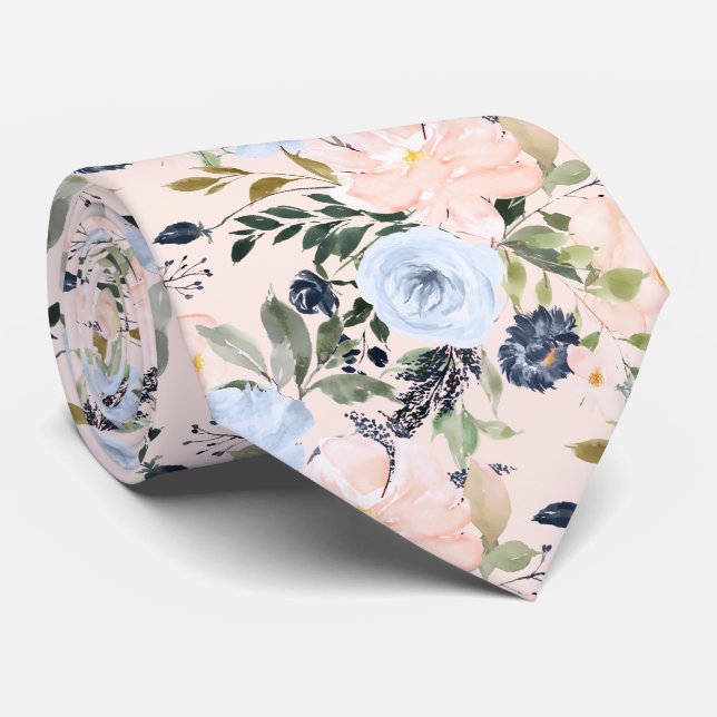 PixDezines Blush Dusty Blue H2 Botanical Tie (Rolled)