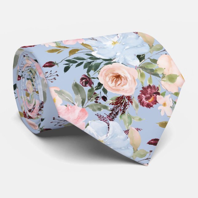 PixDezines Blush Dusty Blue H2 Botanical Tie (Rolled)